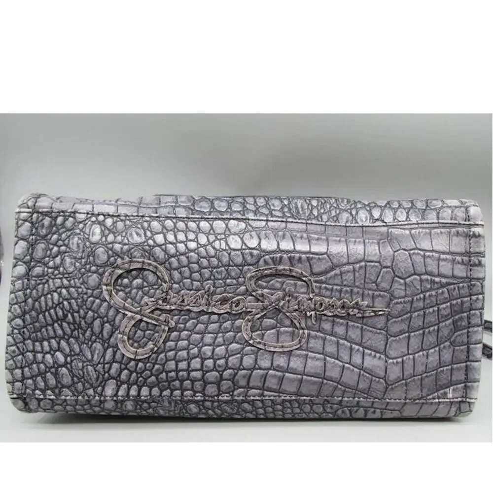 Jessica Simpson Denim Blue Croc Embossed PVC Satchel Handbag